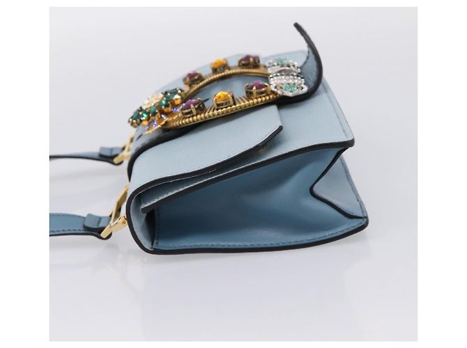 Miu Miu Madras Crystal Buckle Leather Small Blu - vista 3