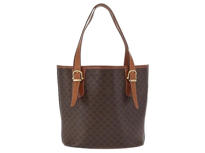 Céline Celine Vintage Macadam Shopper Coated Canvas Small Brown - view 2