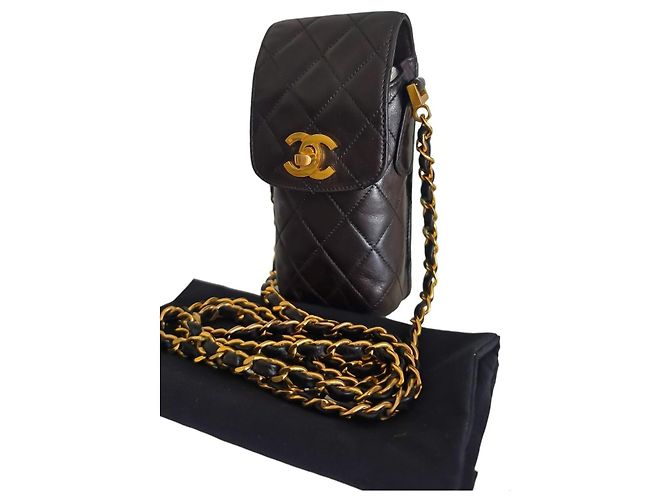 Chanel Classic Matelassé Borsa Cellulare Pelle Nera Marrone scuro - vista 2