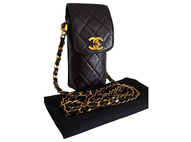 Chanel Classic Matelassé Borsa Cellulare Pelle Nera Marrone scuro - vista 3
