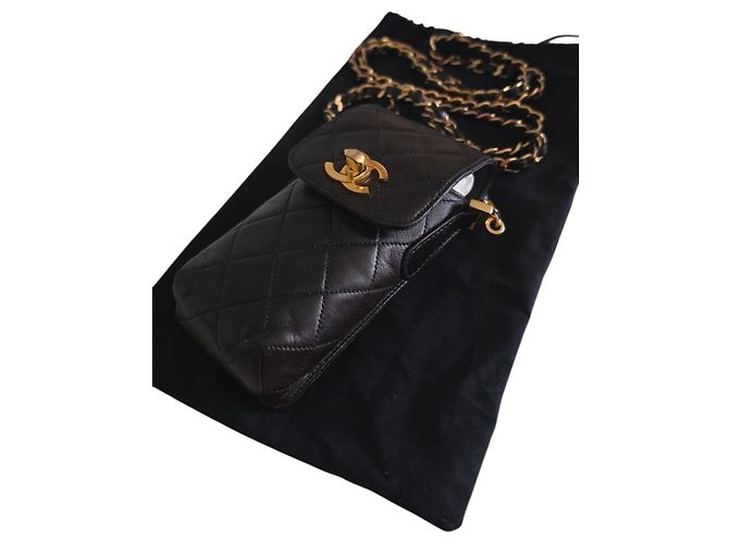 Chanel Classic Matelassé Borsa Cellulare Pelle Nera Marrone scuro - vista 4