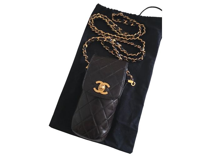 Chanel Classic Matelassé Borsa Cellulare Pelle Nera Marrone scuro - vista 5