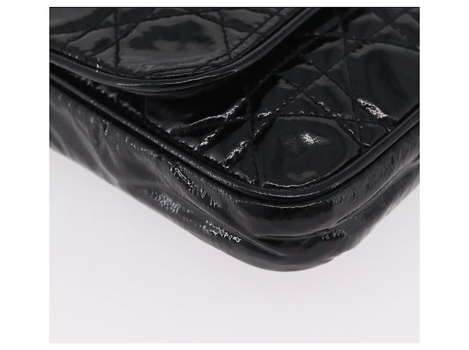 Borsa Christian Dior Chain Cannage in pelle verniciata nera argento Auth 205445V Nero - vista 10