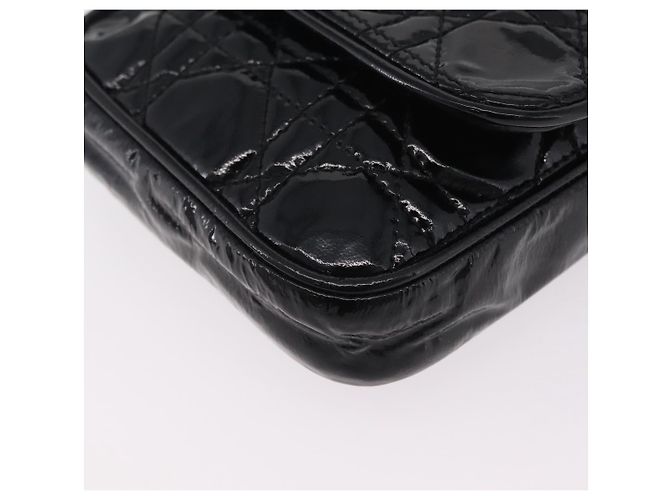 Borsa Christian Dior Chain Cannage in pelle verniciata nera argento Auth 205445V Nero - vista 11