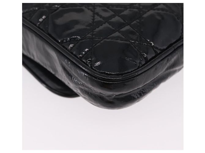 Borsa Christian Dior Chain Cannage in pelle verniciata nera argento Auth 205445V Nero - vista 12