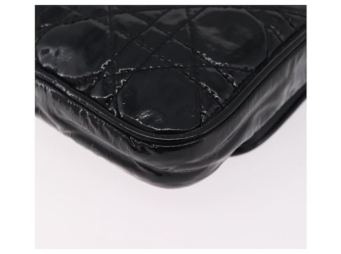 Borsa Christian Dior Chain Cannage in pelle verniciata nera argento Auth 205445V Nero - vista 13