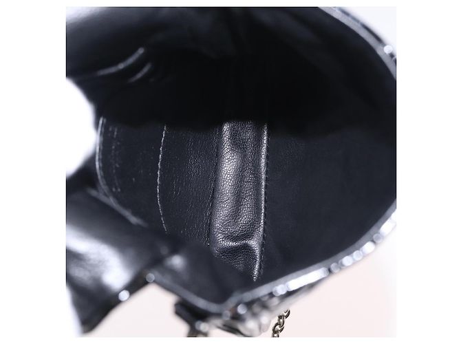 Borsa Christian Dior Chain Cannage in pelle verniciata nera argento Auth 205445V Nero - vista 16