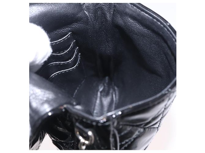 Borsa Christian Dior Chain Cannage in pelle verniciata nera argento Auth 205445V Nero - vista 17