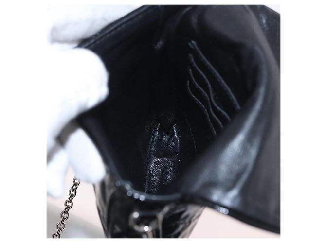Borsa Christian Dior Chain Cannage in pelle verniciata nera argento Auth 205445V Nero - vista 18