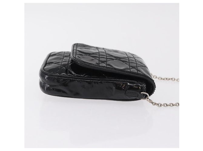 Borsa Christian Dior Chain Cannage in pelle verniciata nera argento Auth 205445V Nero - vista 4
