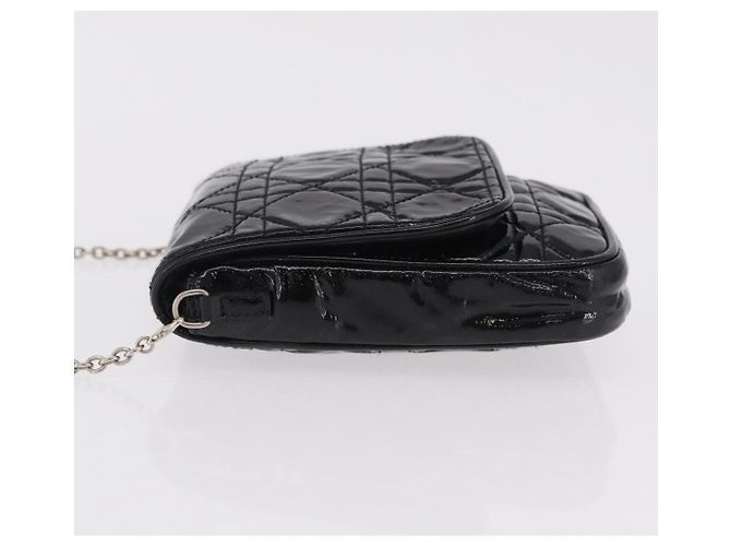 Borsa Christian Dior Chain Cannage in pelle verniciata nera argento Auth 205445V Nero - vista 5