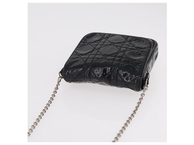 Borsa Christian Dior Chain Cannage in pelle verniciata nera argento Auth 205445V Nero - vista 6