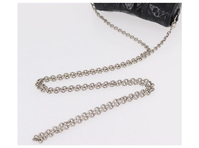 Borsa Christian Dior Chain Cannage in pelle verniciata nera argento Auth 205445V Nero - vista 7