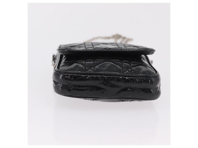 Borsa Christian Dior Chain Cannage in pelle verniciata nera argento Auth 205445V Nero - vista 9
