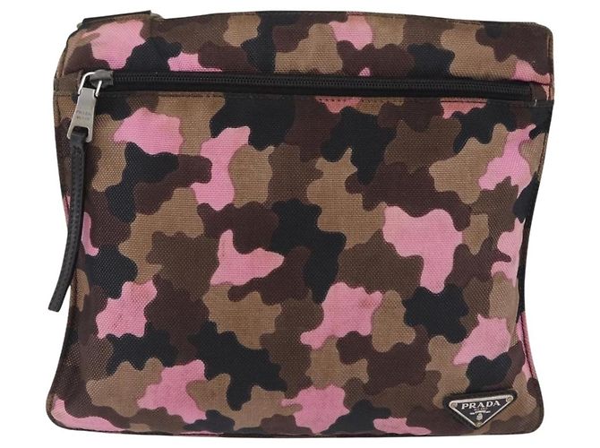 Bolso de hombro PRADA Canvas Camouflage Green Pink Auth bs37142 Rosa Verde - vista 2