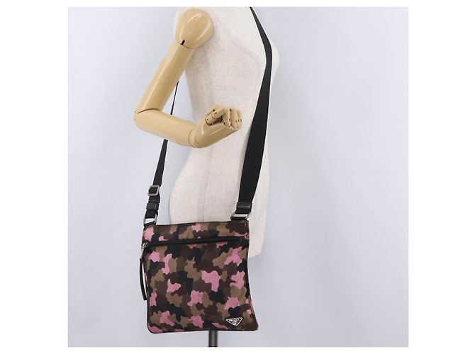 Bolso de hombro PRADA Canvas Camouflage Green Pink Auth bs37142 Rosa Verde - vista 30
