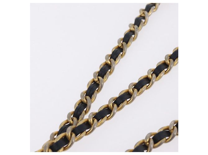 PRADA Chain Shoulder Bag Nylon Navy Gold Auth 206423 Golden Navy blue - view 11