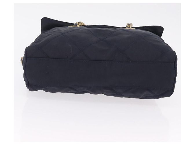 PRADA Chain Shoulder Bag Nylon Navy Gold Auth 206423 Golden Navy blue - view 12