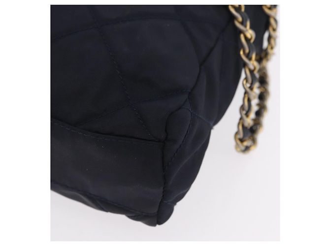 PRADA Chain Shoulder Bag Nylon Navy Gold Auth 206423 Golden Navy blue - view 16