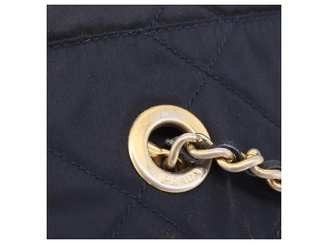 PRADA Chain Shoulder Bag Nylon Navy Gold Auth 206423 Golden Navy blue - view 17