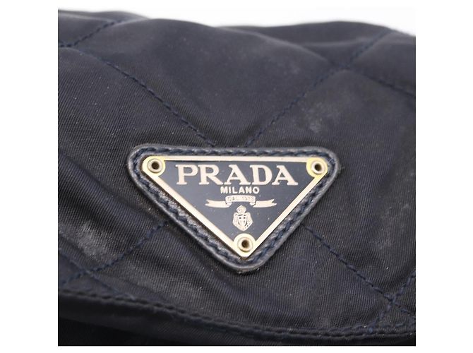 PRADA Chain Shoulder Bag Nylon Navy Gold Auth 206423 Golden Navy blue - view 18