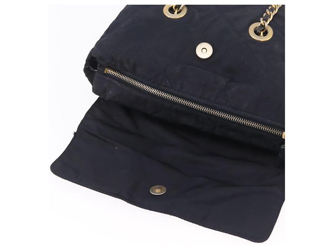 PRADA Chain Shoulder Bag Nylon Navy Gold Auth 206423 Golden Navy blue - view 19