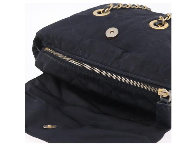 PRADA Chain Shoulder Bag Nylon Navy Gold Auth 206423 Golden Navy blue - view 20