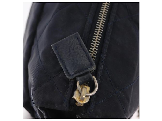 PRADA Chain Shoulder Bag Nylon Navy Gold Auth 206423 Golden Navy blue - view 22