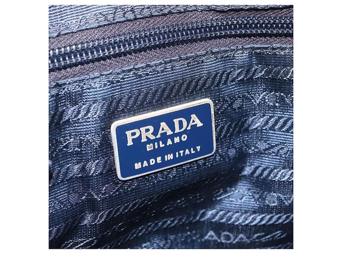 PRADA Chain Shoulder Bag Nylon Navy Gold Auth 206423 Golden Navy blue - view 23