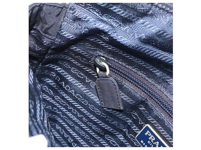 PRADA Chain Shoulder Bag Nylon Navy Gold Auth 206423 Golden Navy blue - view 27