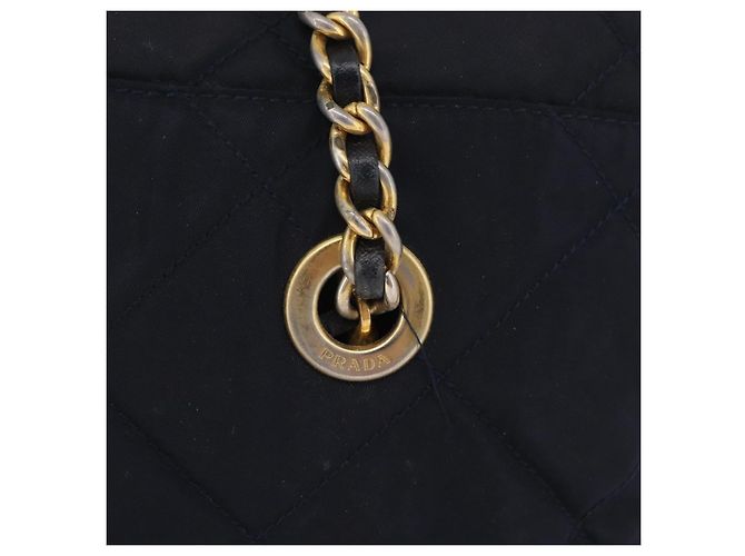 PRADA Chain Shoulder Bag Nylon Navy Gold Auth 206423 Golden Navy blue - view 4