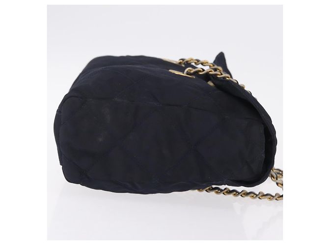 PRADA Chain Shoulder Bag Nylon Navy Gold Auth 206423 Golden Navy blue - view 5