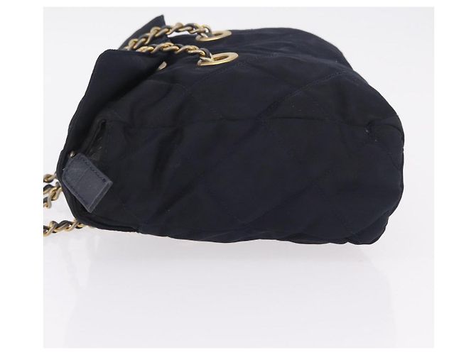 PRADA Chain Shoulder Bag Nylon Navy Gold Auth 206423 Golden Navy blue - view 7