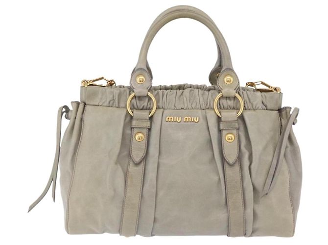 Miu Miu Handtasche Leder 2way Grau Gold Auth 167735M Braun Golden - Ansicht 13
