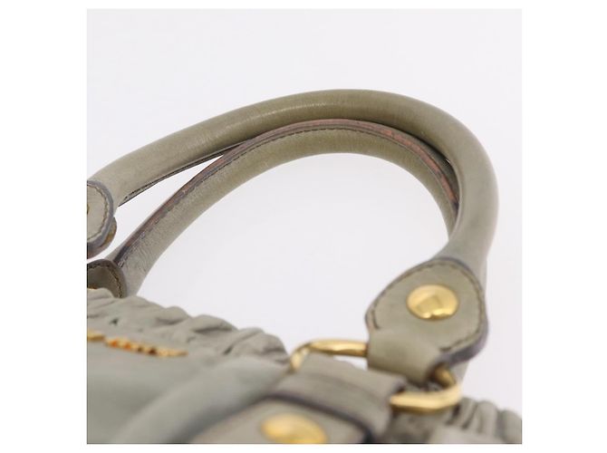 Miu Miu Handtasche Leder 2way Grau Gold Auth 167735M Braun Golden - Ansicht 14