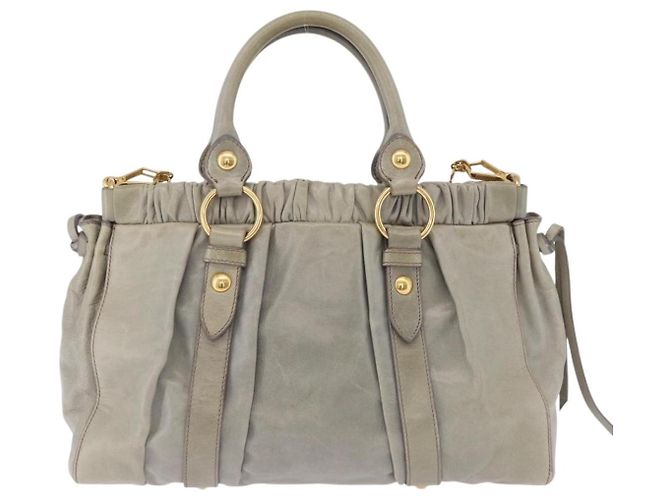 Miu Miu Handtasche Leder 2way Grau Gold Auth 167735M Braun Golden - Ansicht 2