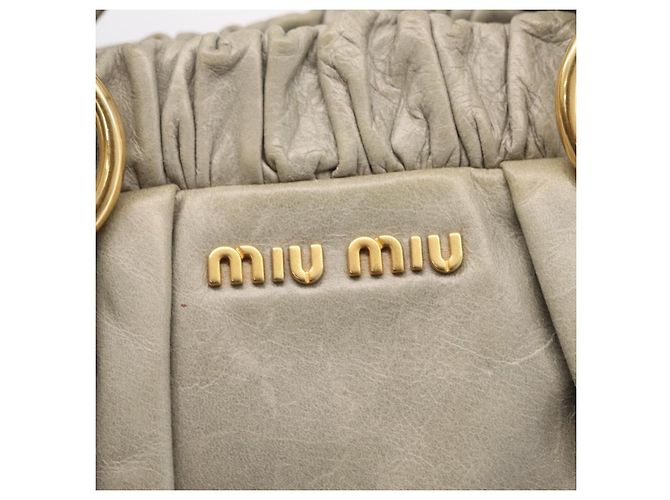 Miu Miu Handtasche Leder 2way Grau Gold Auth 167735M Braun Golden - Ansicht 21