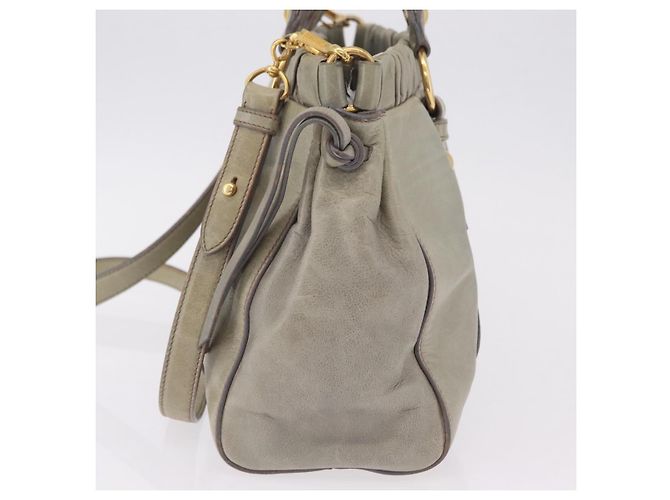 Miu Miu Handtasche Leder 2way Grau Gold Auth 167735M Braun Golden - Ansicht 3