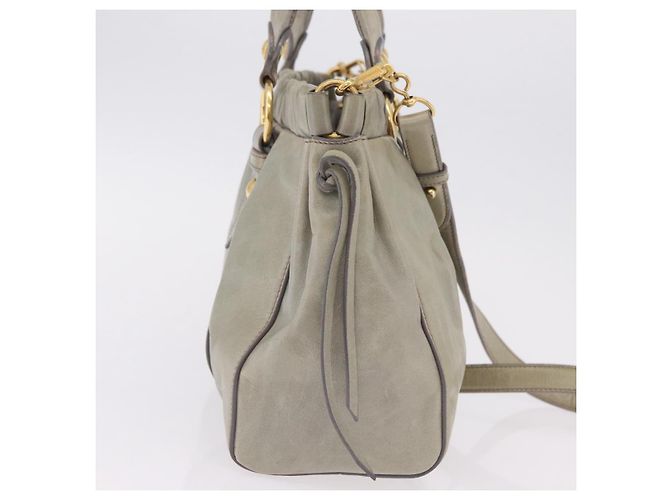 Miu Miu Handtasche Leder 2way Grau Gold Auth 167735M Braun Golden - Ansicht 4