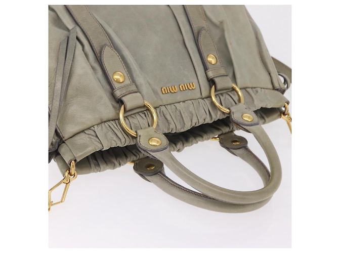 Miu Miu Handtasche Leder 2way Grau Gold Auth 167735M Braun Golden - Ansicht 6