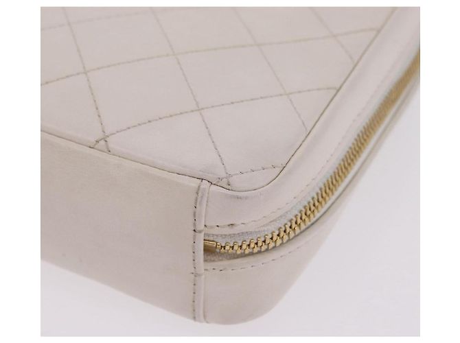 Borsa a mano CHANEL Matelasse con catena in pelle d'agnello 2way White Gold CC Auth 206465M Bianco D'oro - vista 16