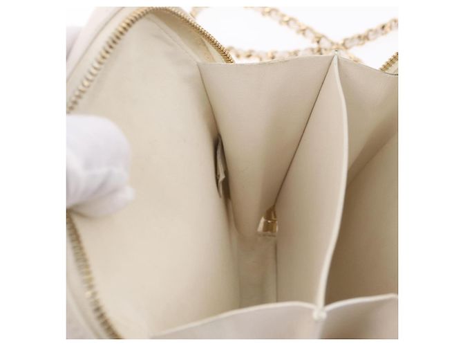 Borsa a mano CHANEL Matelasse con catena in pelle d'agnello 2way White Gold CC Auth 206465M Bianco D'oro - vista 25