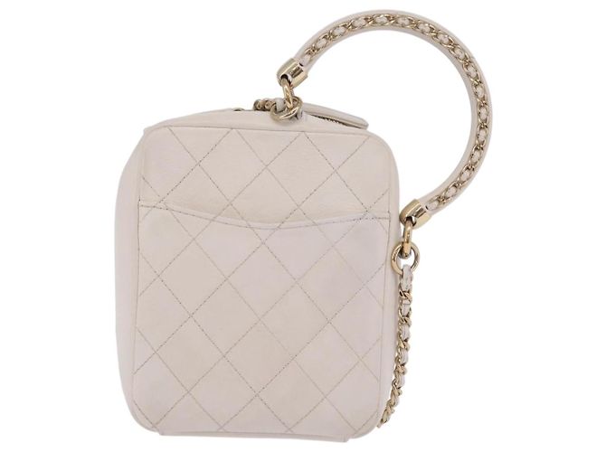 Borsa a mano CHANEL Matelasse con catena in pelle d'agnello 2way White Gold CC Auth 206465M Bianco D'oro - vista 3