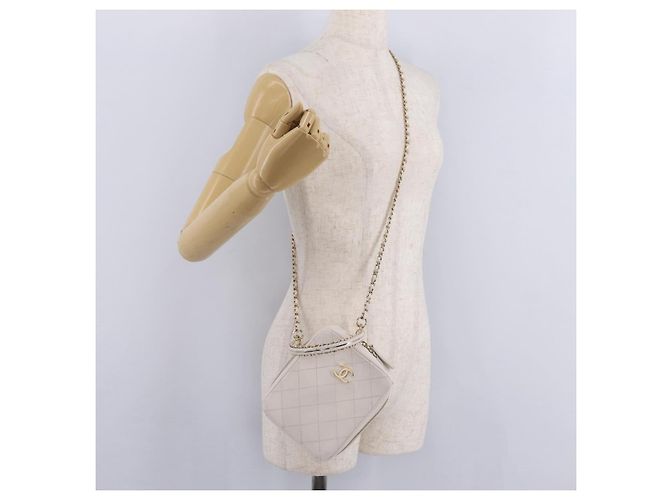 Borsa a mano CHANEL Matelasse con catena in pelle d'agnello 2way White Gold CC Auth 206465M Bianco D'oro - vista 30