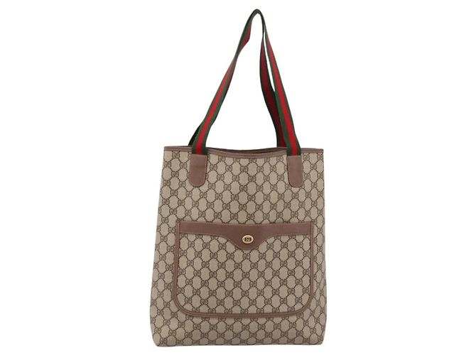 Borsa GUCCI GG Supreme Web Sherry Line PVC Beige Gold 002 58 6487 Auth 207465A D'oro - vista 2