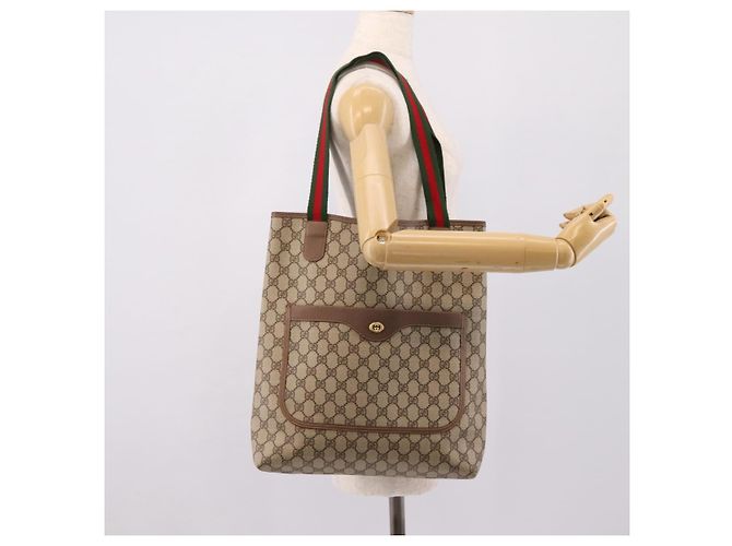 Borsa GUCCI GG Supreme Web Sherry Line PVC Beige Gold 002 58 6487 Auth 207465A D'oro - vista 21