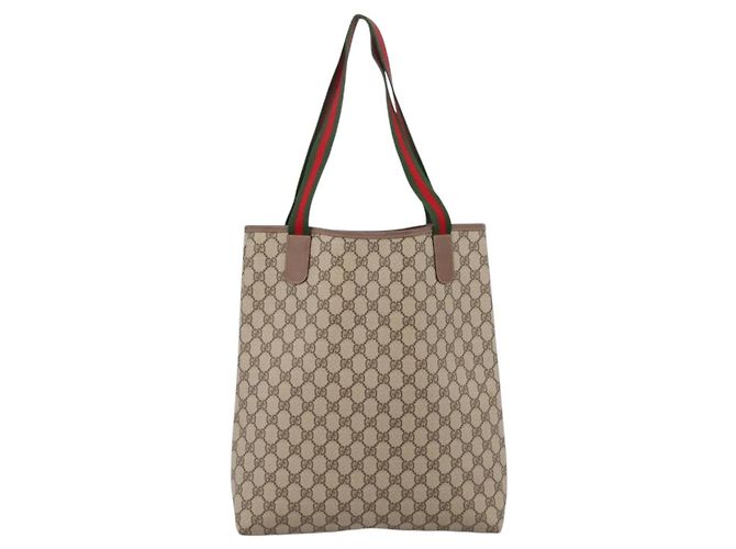 Borsa GUCCI GG Supreme Web Sherry Line PVC Beige Gold 002 58 6487 Auth 207465A D'oro - vista 3