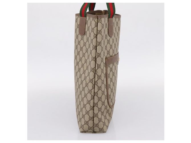 Borsa GUCCI GG Supreme Web Sherry Line PVC Beige Gold 002 58 6487 Auth 207465A D'oro - vista 4