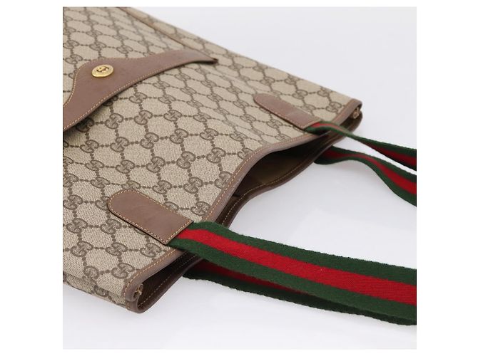 Borsa GUCCI GG Supreme Web Sherry Line PVC Beige Gold 002 58 6487 Auth 207465A D'oro - vista 6