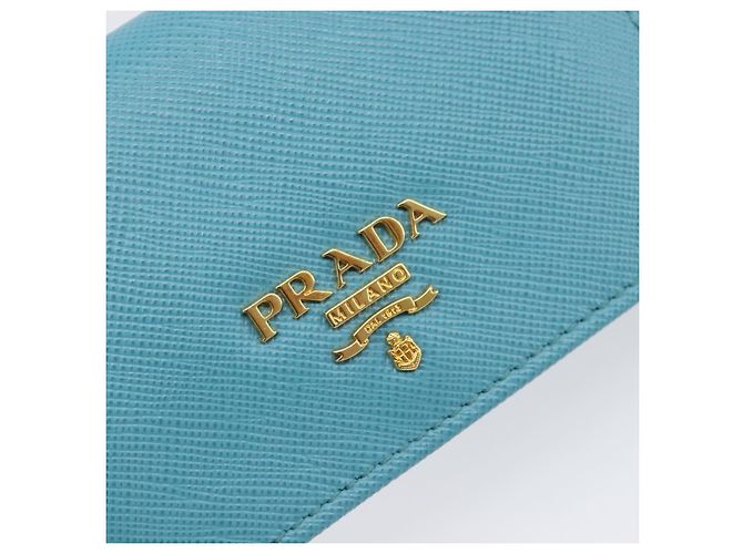 Tarjetero PRADA piel Saffiano Turquoise Blue Gold Auth BA16080A Dorado Turquesa - vista 12